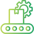Icon of a production conveyor belt, representing fast and optimized production processes.