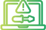 Icon of a computer screen with a warning symbol and wrench, representing IT troubleshooting support.