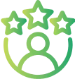 Icon of a person with three stars above, representing a strong customer base and trusted partnerships.